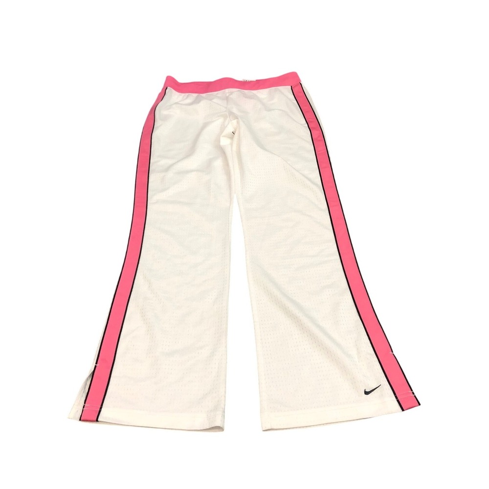 Nike Mesh Track Pants Womens M White Pink Striped Wide Leg Y2K S50711CKT